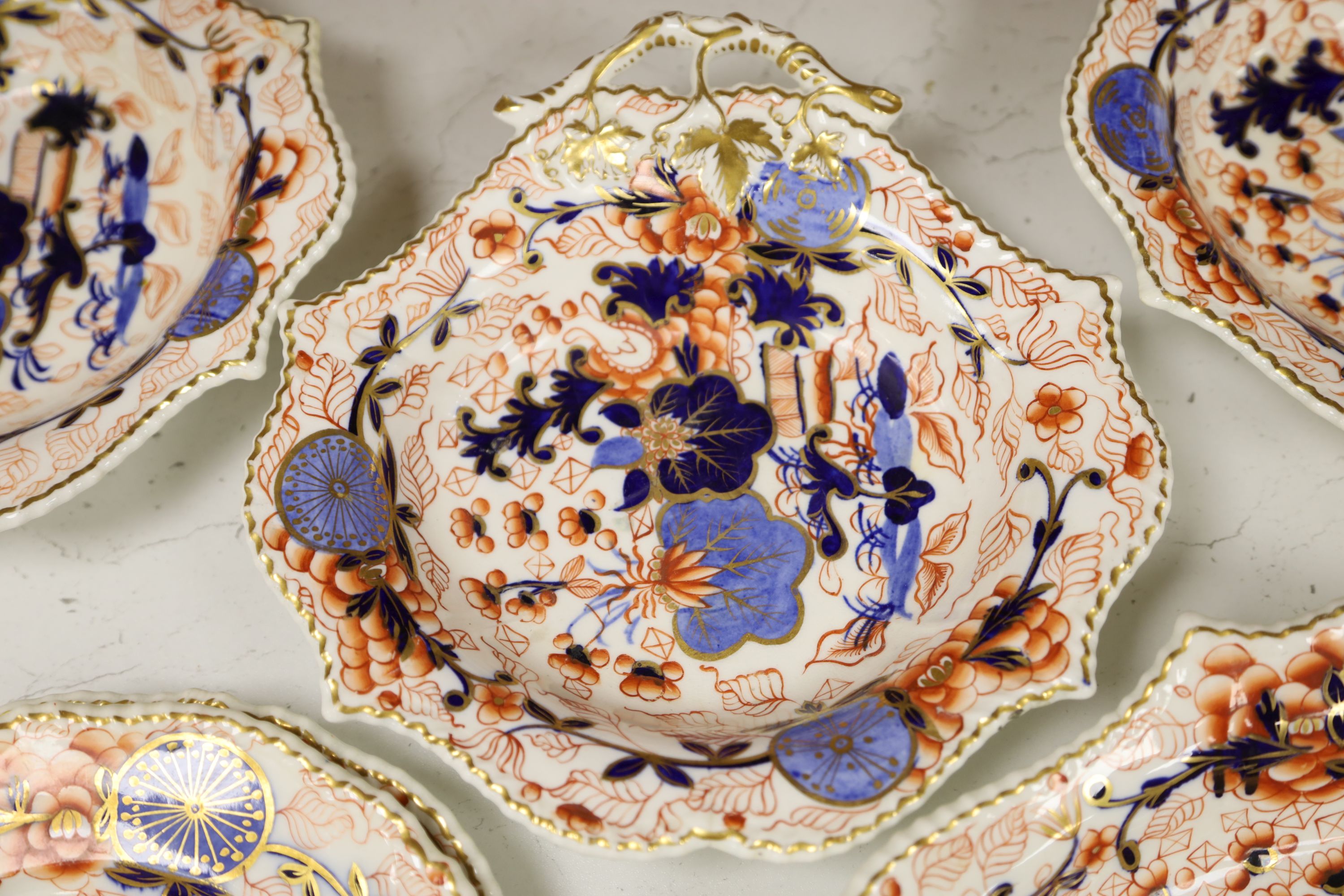 An English porcelain Imari part dessert service